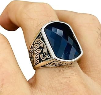 Turkish Ottoman Silver Ring, Blue Sapphire Silver Ring, 925 Silver Ring, Turkish Handmade Ring Mens, Filigree Design Ring, Gemstone Silver Ring, Mens Dainty Ring, Hip Hop Ring Mens, Anniversary Gifts