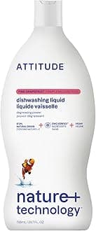 ATTITUDE Washing Up Liquid, EWG Verified, Plant-Based & Vegan Dish Soap, Naturally Derived, Pink Grapefruit Scent, 700 mL