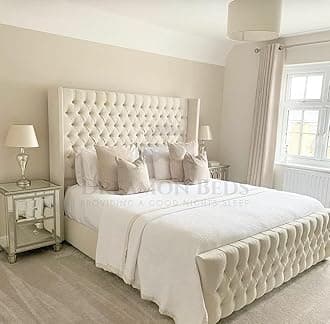 Wingback Bed Frame Mattress Double King Size Super King (Grey Plush, 5ft King Size With Mattress)