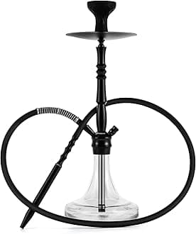 Kitosun Glass Hookah Complete Set with Everything - Stainless Steel Hookah Down Stem with Diffuser Washable Silicone Hose Rubber Shisha Bowl Metal Charcoal Holder Tongs Purge ready to go, Easy pull