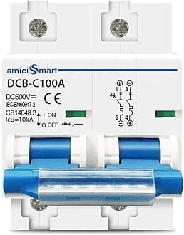 amiciSmart DC Circuit Breaker, 100A 600V MCB for PV/Solar System– High Capacity MCB with Short-Circuit & Overload Protection, Durable DIN Rail Mount, Safe & Reliable