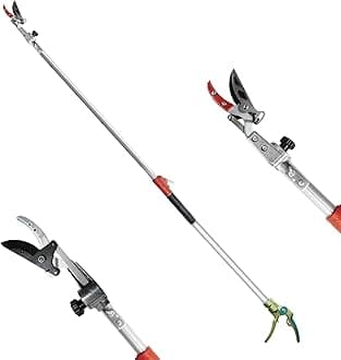 GARTOL Pruner for Garden, Cut Upto 1 Inch & Hold Telescopic Pole Pruner, Fruit Picker with Rotating Blade Head, Lightweight Aluminum Extendable Handle for Tree Branch Cutter, 7.87-13.78 FT, Silver