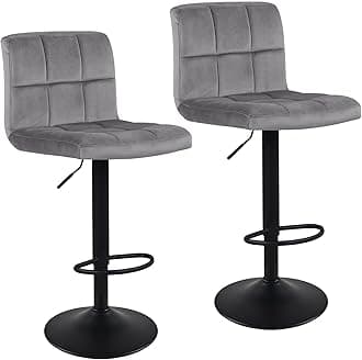 DUHOME Set of 2 Adjustable Swivel Velvet Bar Stool Chairs Counter Stools, Breakfast Chairs Grey
