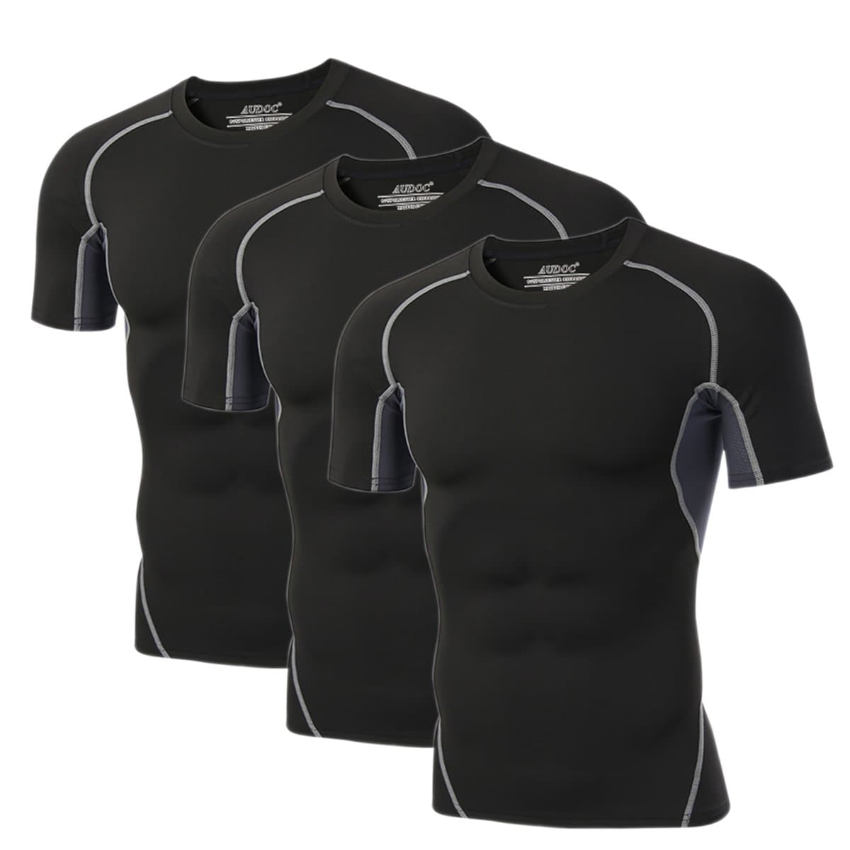 Compression Shirt Men 3 Pack Quick-Dry Athletic Baselayer 4-Way Stretch Moisture-Wicking Short Sleeve Workout Shirts