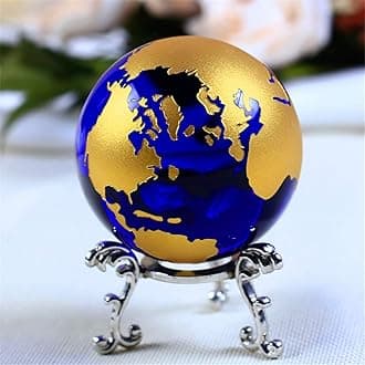 Crystal Glass Marbles Earth Globe World map Quartz Crystals Sphere Terrarium Desk Ornaments Nautical Home Decor (Gold 3.15inch)