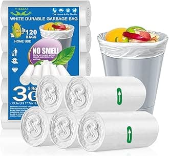 OKKEAI 3 Gallon Small Trash Bags 120 Counts White Garbage Bags Small Bathroom Trash Can Bags 10L Wastebasket Liners for Home Office Kitchen,White fit 10L -15 Can