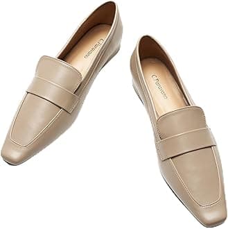 C.Paravano Loafers for Women, Slip-ons Penny Loafers Comfortable Dressy for Formal & Casual Wear, Square Toe Flats for Office(Camel,Size 7)