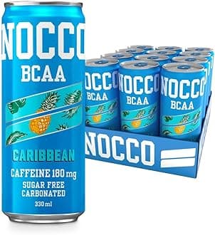 NOCCO Sugar Free Energy Drink – BCAA, Enriched with Amino Acids & Vitamins, Ideal for Pre Workout – 12 x 330ml (Caribbean)