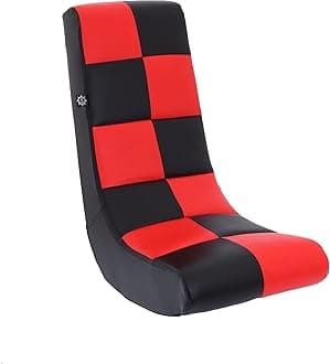 The Crew Furniture Classic Video Rocker Floor Gaming Chair, Kids and Teens, Checkered PU Faux Leather, Black/Red