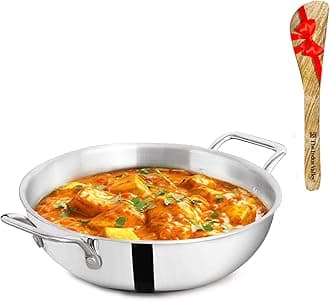 Triply Stainless Steel Kadai 2.7Ltr /Kadhai with Free Wooden Spatula | Medium, 23.4cm/9.2 inch, 1.2kg | Induction friendly | Nonstick 3-Layer Body,100% Toxin-free, No Chemical Coating