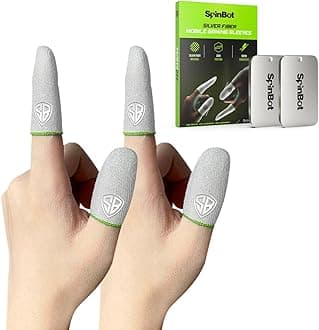 SpinBot Silver Fiber Thumb & Finger Sleeve for Mobile Game (4 Pieces), Pubg,Cod,Freefire -with Metal Carry Box-Pack of 2 Pair-