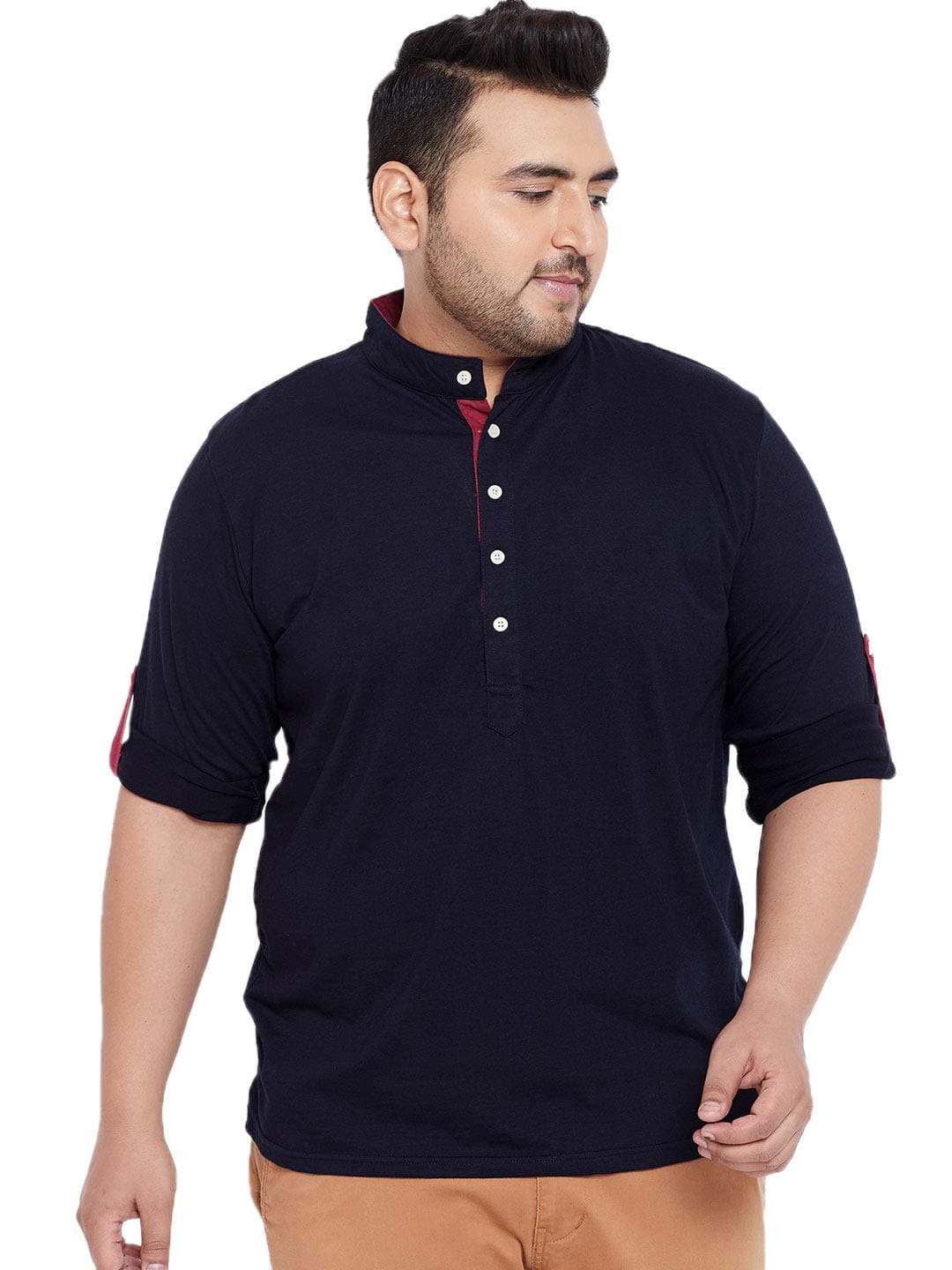 Plus Size Men's Regular Fit Solid Henley Tshirt