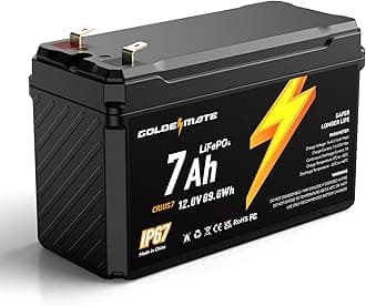 GOLDENMATE 12V 7Ah Lithium LiFePO4 Deep Cycle Battery, 5000+ Cycles, IP67 Waterproof Lithium Iron Phosphate Battery, Built-in BMS, Perfect for Lighting, Power Wheels, Fish Finder, Ride on Toys