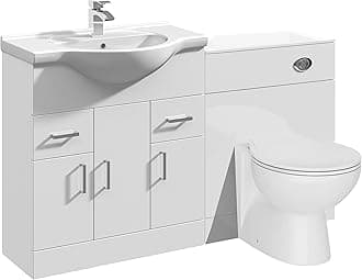 VeeBathLinx 1350 Vanity Unit Furniture Set, Wash Basin Bathroom Sink, WC, Toilet Pan, Soft Close, Quick Release Toilet Seat with Concealed Cistern-White (Flat Pack)