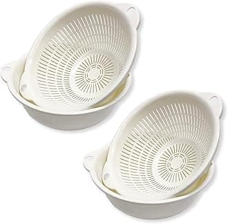 Kitchen Colanders and Bowl Pair Set. Easy to Use, 1.2-quart, 7" Handy Size, for Pasta, Spaghetti, Berry, Veggies, Fruits, Noodles, Salads, Made in Japan (White Double Set)
