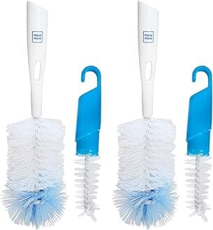 Mee Mee 360° Movable Nylon Bristle Baby Feeding Bottle & Nipple Cleaning Brush | Ergonomic Handle | Easy to Clean Bottle Corners for Narrow Neck & Wide Neck | BPA Free, Easy Hanging Storage | Blue