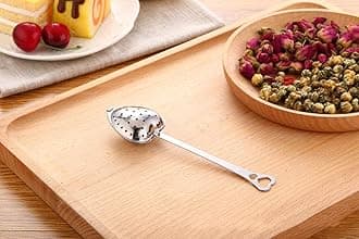 WYOK Tea Filter Long Grip Stainless Steel Mesh Heart Shaped Tea Strainer Spoon, Set of 10 Tea Infuser Spoon