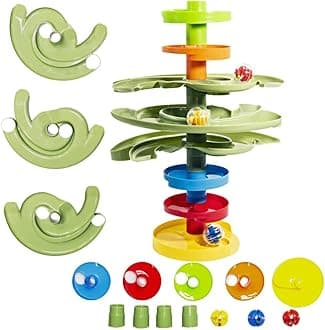 WEofferwhatYOUwant 2-Way Ball Drop – Montessori STEM Ball Tower Toy for Toddlers 9M+ | Dual Ramp Design, Expandable Green Tracks, Large Rattle Balls, Easy Assembly, BPA-Free Safe Plastic