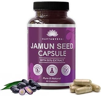 SAPTAMVEDA Natural Jamun Seed Powder Capsules With 50% Extract Pack 1,500 Mg (60 Capsules),Good For Heart & Liver,Promotes Healthy Digestion,Lower Blood Sugar,Helps In Detoxification
