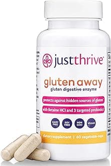 Just ThriveGluten Away - Vegan Digestive Enzymes for Digestion - Probiotic Support for Trace Gluten, 60 Capsules