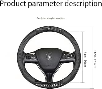 New Compitable with Maserati Leather Steering Wheel Cover,Stylish Nappa Leather Carbon Fiber Texture Protector,Non-Slip,Universal 15inch Compatible with Maserati Accessories (New Mase-Black)