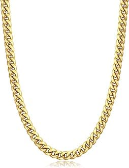 Gold Chain Silver Chain for Men Boys, 18K Gold Plated Men's Necklaces Chain Cool Cuban Link Chain for Men Hip-Hop 4mm/6mm 18/20/22/24/26inch
