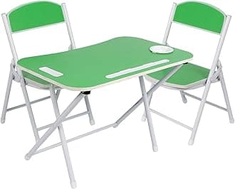 The Tickle Toe Kids Foldable Table and Chair Set (2-5 Years) - 1 Table + 2 Chairs, MDF with Metal Frame, Made in India, Table: 59L X 39W X 44H Cm; Chair: 28L X 28W X 54H Cm, Age 2-5 Years, Green