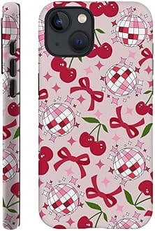 DAIZAG Case Compatible with for iPhone 15,Cute Pink Cherry Disco Ribbon Star Phone Case for iPhone 15 for Girl Women Boy Men