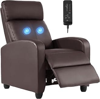 FDW Recliner Chair Massage Chair Reading Chair Reclining Sofa Home Theater Seating with Lumbar Support Massage and Padded Backrest for Living Room and Bedroom (Leather, Brown)