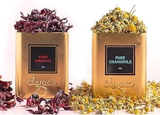 Chayam Chamomile & Hibiscus Herbal Tea Combo | 2 x 30g Loose Leaf Teas in Premium Tins | Pure Chamomile for Sleep + Hibiscus for Skin & Heart | Caffeine-Free Natural Herbal Infusion