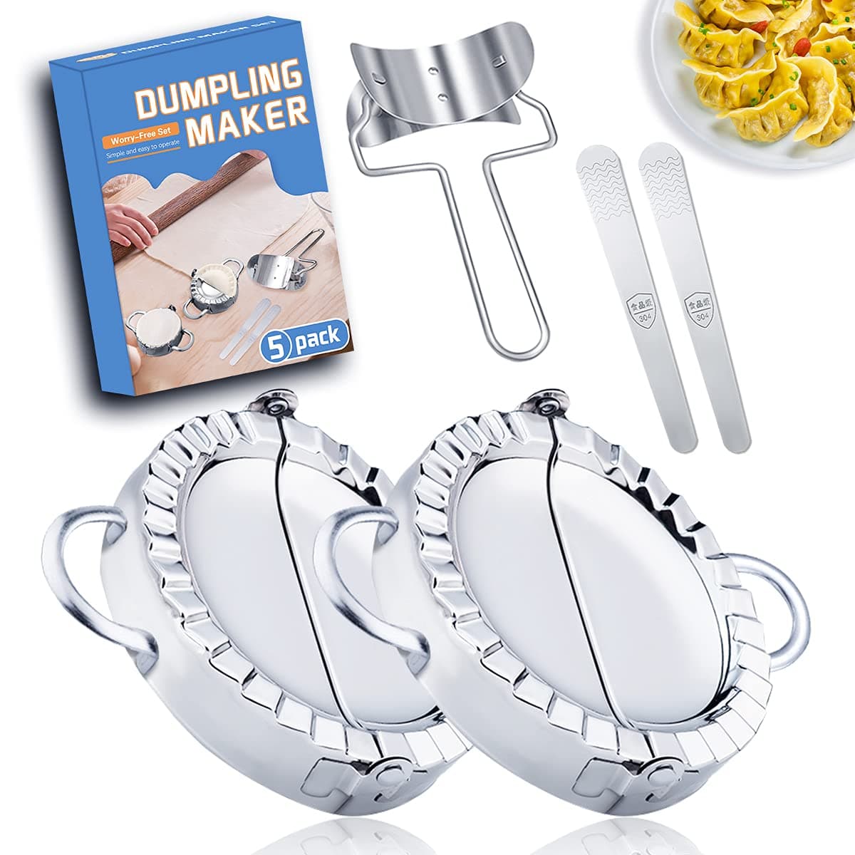 Dumpling Maker,Dumpling Mold Set and Cutter,Dumpling Press molds Dumpling Skin Maker Stuffing Spoon Flour Ring Cutter,Chinese Dumpling Pie Ravioli Empanadas Press Mold Kitchen Accessories