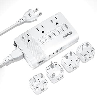 DOACE 220V to 110V Converter for European Travel - 350W Voltage Converter US to Europe with 4 QC+PD Chargers for Using U.S. Devices Abroad - Hair Straightener Shaver Toothbrush Laptop Camera Phone