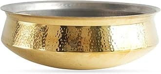 Indian Art Villa Brass Hammered Lagan Handi Chaffing Dish Pan With Tin Lining, Cookware & Serveware, Capacity -5.3 Liter, Hyderabadi Dum Biryani Rice and Veg/Nonveg