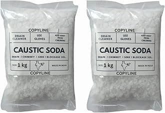- COPYLINE Caustic Soda Flakes 2KG | Caustic Soda for Soap Making, Drain Cleaning, Chimney Cleaning– Fast-Acting Formula to Clear Blockages Instantly Multipurpose Cleaning (1KG + 1KG)