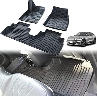 BestEvMod Vehicle Mat Cargo Liner Compatible with Mach E 2021-2024 Accessories All Weather Floor Mats TPE Heavy Duty Rubber Waterproof Non-Slip Floor Liner 1st & 2nd Row Set (Floor Mats)