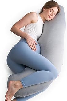 Momcozy Pregnancy Pillows with Cooling Cover, J Shaped Maternity Body Pillow for Pregnancy, Pregnancy Must Haves, Side Sleeper Pillow for Belly Hip Legs Support for Sleeping