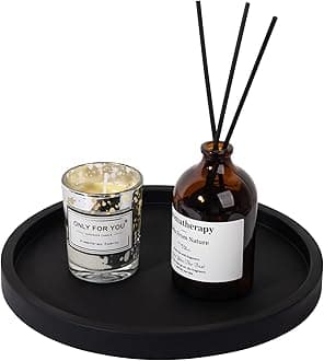 Silicone Bathroom Tray Round Vanity Tray Decorative Soap Holder Kitchen Countertop Organizer Coffee Table Decor for Candle, Perfume, Plant, 8 Inch, Black