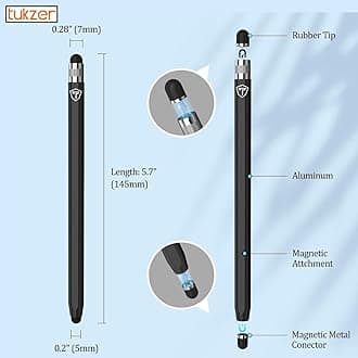 Tukzer 2-in-1 Capacitive Stylus Pen V2.0, Precise Stylus -Fine Point Disc Tip & Micro-Knit Hybrid Fiber Tip, Light Aluminum Body, Rubber Grip, for Touch Screen Devices, Smartphones, Tablets (Black)