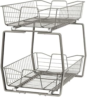 ClosetMaid3089 2 Tier 14-Inch Kitchen Cabinet Organizer, Nickel