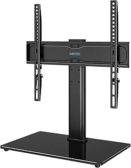 – BONTEC Universal TV Stand for 24–60 Inch LCD LED OLED Plasma TVs, Height Adjustable Table Top Pedestal with Bracket, 8mm Tempered Glass Base, 45kg Load, Max VESA 400x400mm, Cable Management