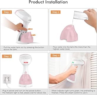 Clothes Steamer, 1500W Handheld Portable Garment Steamer for Home and Travel Steam Cleaner Fabric Steamer Wrinkle Remover 25s Fast Heat-up, 280ml Pink, Small (Updated Version)