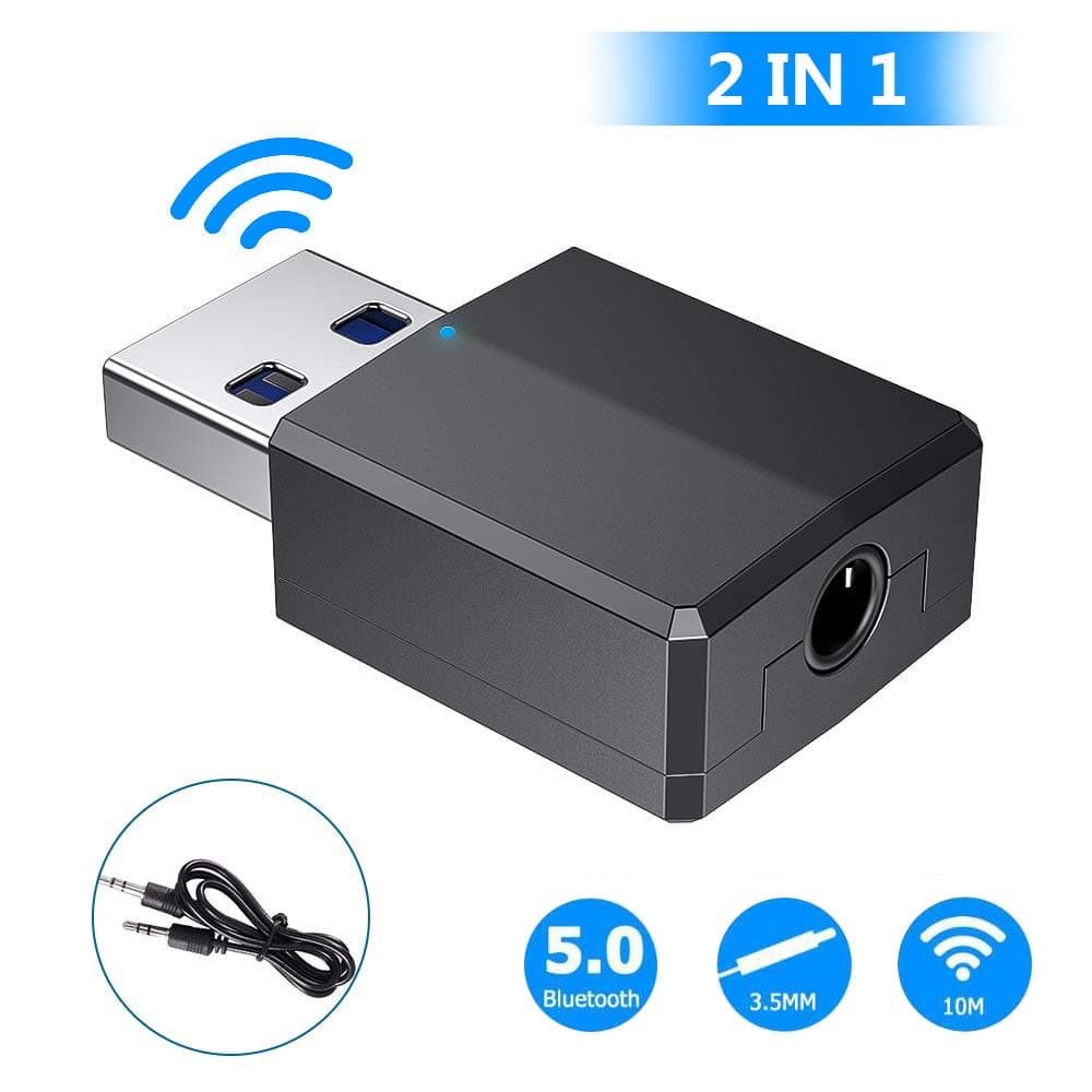 Replitel Bluetooth Adapter, Bluetooth 5.0 USB Dongle Adapter, Bluetooth Transmitter with 3.5mm Digital Audio for PC/Home/Headphones/TV/Car [Need USB power]