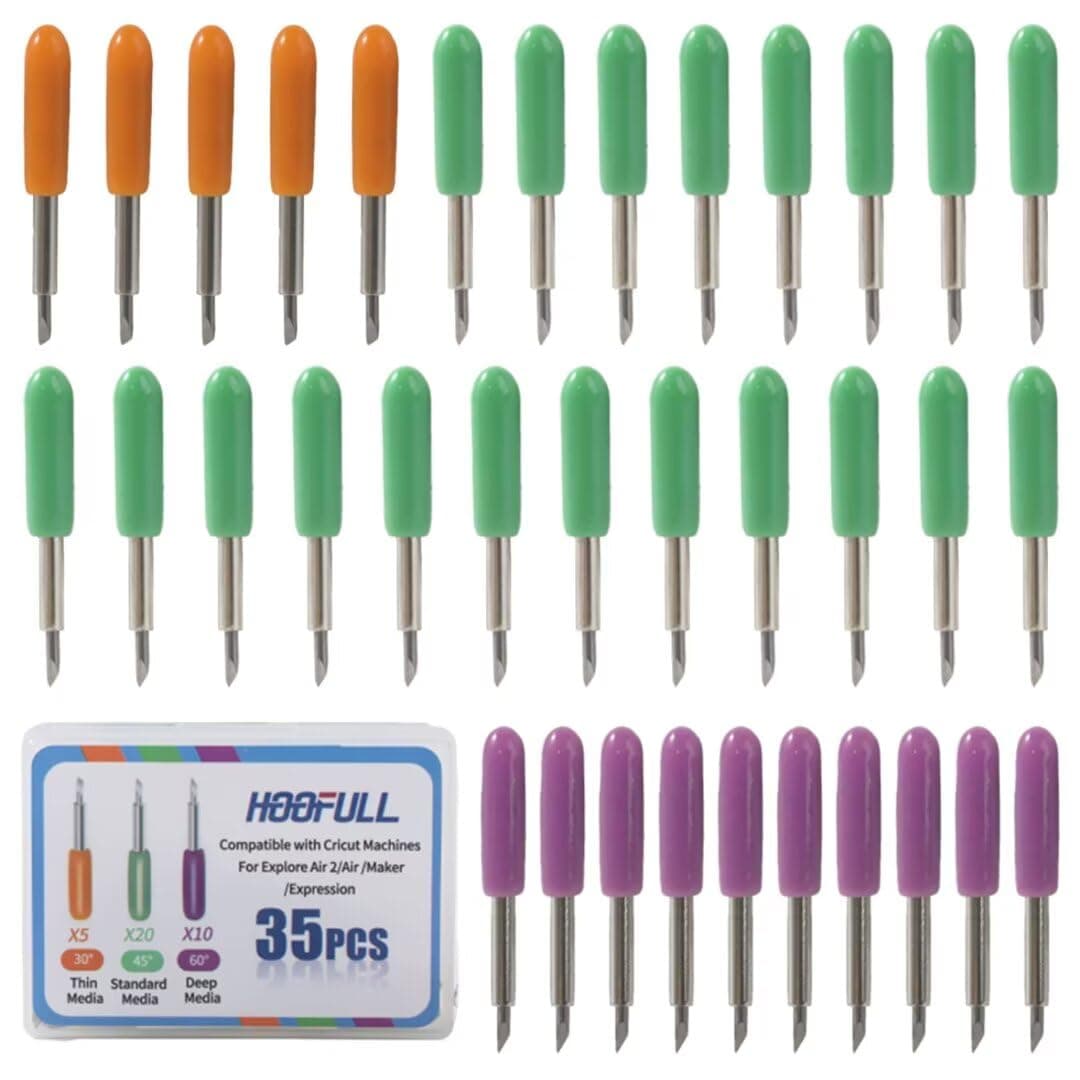 HOOFULL 35 PCS Replacement Plotter Blades Compatible with Cricut Machines for Explore Air/Maker/Expression, Include 5 PCS Thin Cutting Blades, 20 PCS Standard Blades, 10 PCS Deep Cutting Blades
