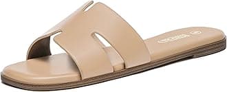 Rihero Women's Dressy Flat Sandals Comfortable Slip On Leather Slide Sandals