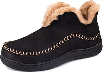 Men's Microsuede Fuzzy Warm Fleece Lining Moccasin Slippers Cozy Memory Foam Indoor Outdoor House Shoes
