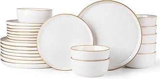 GBHOME Ceramic Dinnerware Sets for 8, 24 Pieces Stoneware Plates and Bowls Sets, Scratch Resistant Dishes, Dishwasher & Microwave Safe, Reactive Glaze-Pearl White