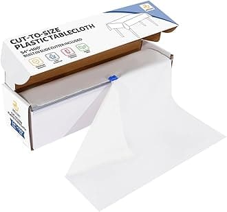 54 Inch X 100 Feet Plastic Table Cover Roll Disposable Tablecloth with Slide Cutter for All Type/Shape Tables | Picnic, Party, Banquet, Birthdays, Weddings (White)