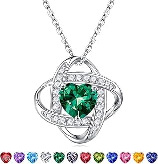 Birthstone Necklace Love Gifts for Women, 925 Sterling Silver Love Knot Birthstone Jewelry Natural or Created Gemstone Mothers Valentines Day Anniversary Birthday Christmas Gifts for Her Mom Wife