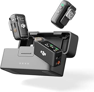 DJI Mic 2 (2 Transmitters + 1 Receiver + Charging Case), All-in-One Wireless Microphone, Smart Noise Cancelling, 32-bit Float Internal Recording, Transmission Distance 250m (250 m), iPhone Microphone,