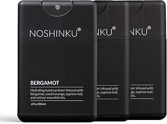 - Noshinku - Refillable Hand Sanitizer Bergamot 3-Pack, Travel Size Spray with Hydrating Botanical Oils, Natural Ingredients, All Natural Fragrances, Sugarcane Derived Alcohol, No Parabens, No Dyes